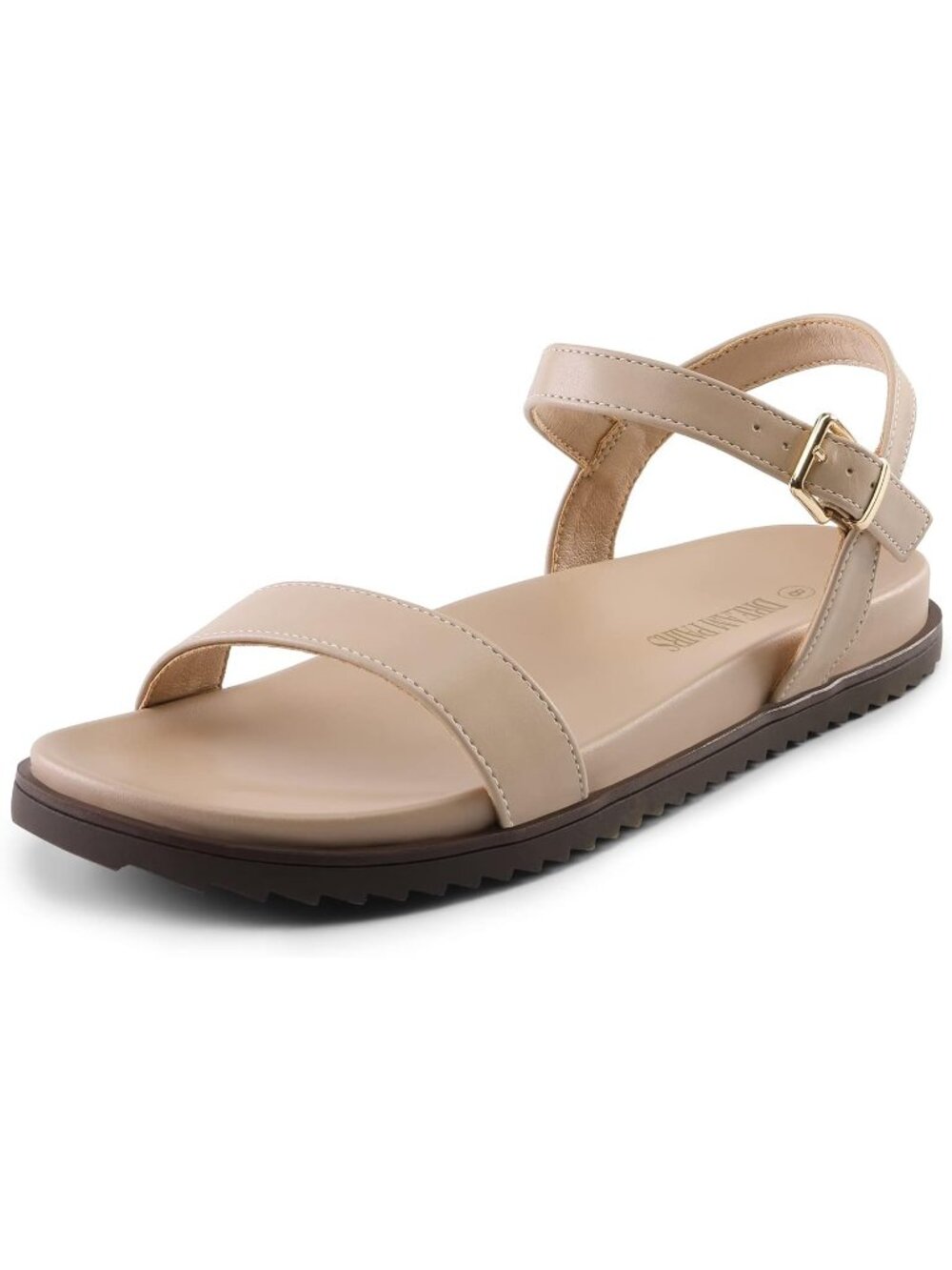 DREAM PAIRS Women's Nude Open Toe One Band Comfort Arch Support Flat Sandals